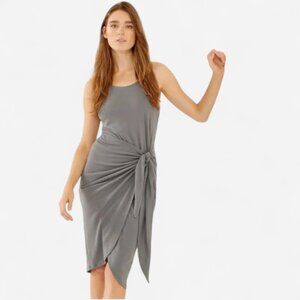 Three Dots Gray Midi Tank Dress XS | Side Tie Jersey Casual
